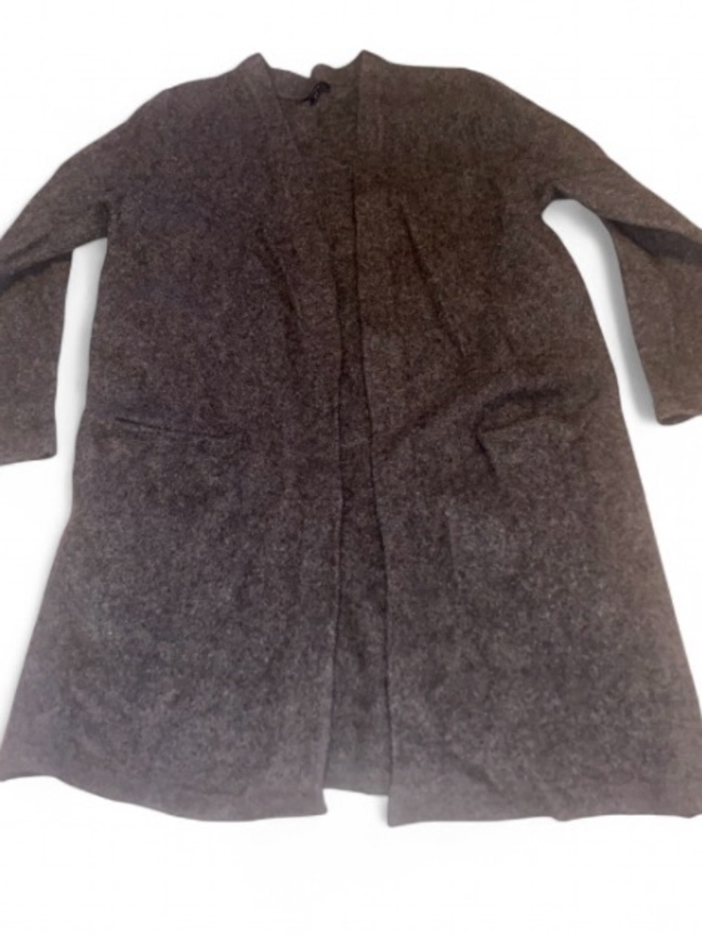 Quince Wool Blend Open Front Cardigan Sweater Brown Medium Longline Pockets